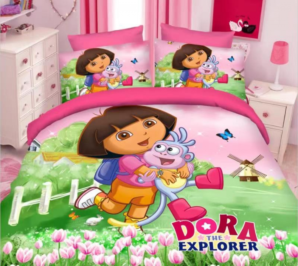 Dora The Explore Kids Bedding Suit Quilt 1Bedcover,1Bedsheet & 1Pillow Case