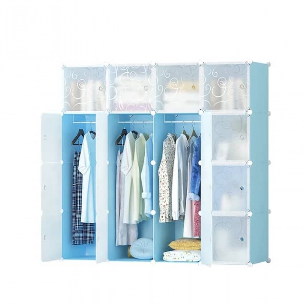 16 Cubes Plastic Wardrobe with Shoe Rack - Black (147x47x146)